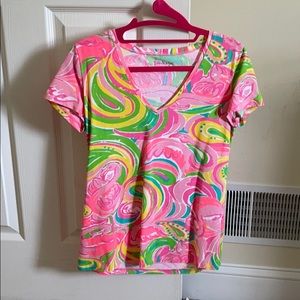 Lilly Pulitzer pink, green, yellow v-neck tee
